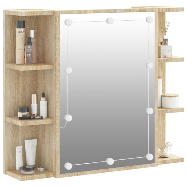 vidaXL Spegelskåp med LED sonoma-ek 70x16,5x60 cm Brun