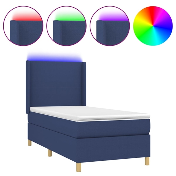 vidaXL Ramsäng med madrass & LED blå 90x200 cm tyg Blå