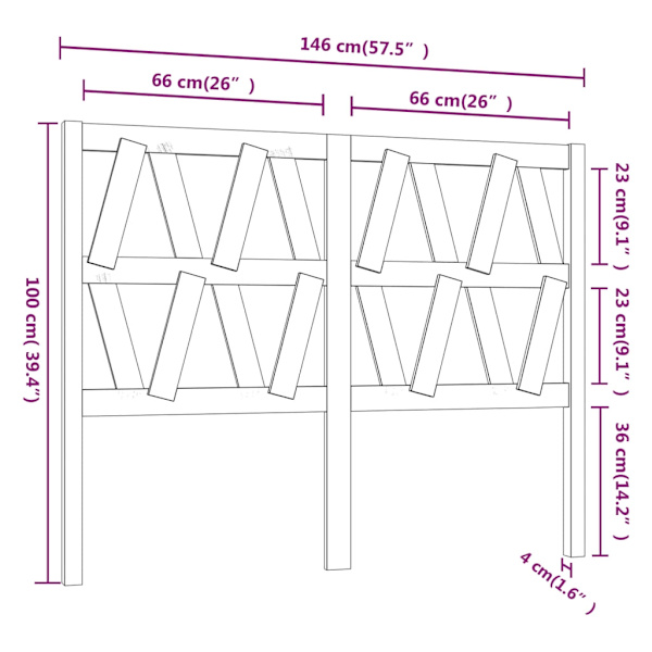 vidaXL Sänggavel 146x4x100 cm massiv furu Brun