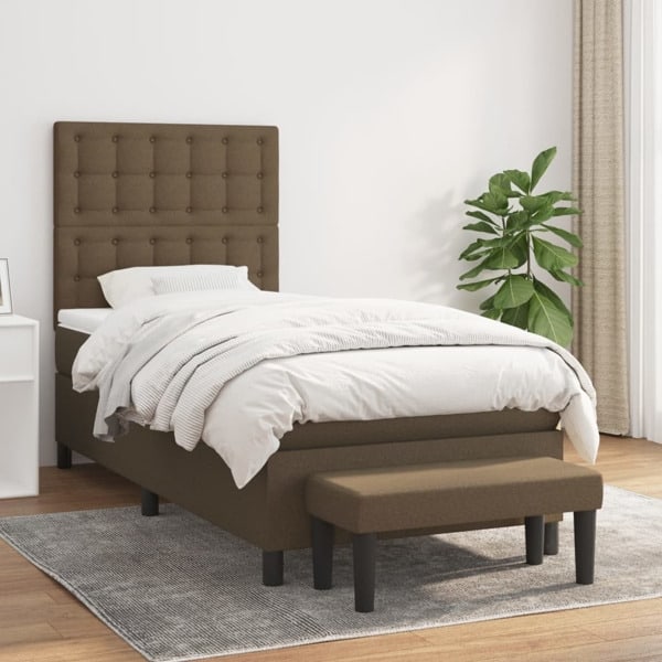 vidaXL Ramsäng med madrass mörkbrun 90x200 cm tyg Brun