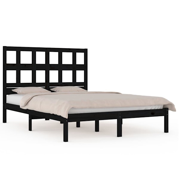 vidaXL Sängram svart massiv furu 120x190 cm Svart