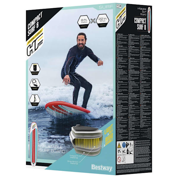 Bestway Uppblåsbar SUP-bräda Hydro-Force Compact Surf 8 243x57x7 cm Flerfärgsdesign