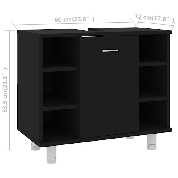 vidaXL Badrumsskåp svart 60x32x53,5 cm konstruerat trä Svart