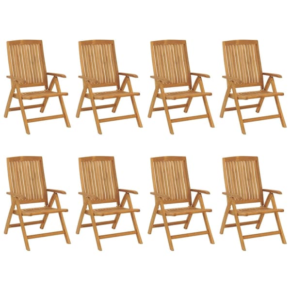 vidaXL Fällbara fåtöljer med dynor, 8 st, massivt trä, teak Brun
