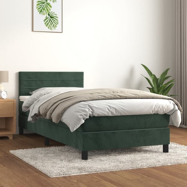 vidaXL Ramsäng med madrass mörkgrön 100x200 cm sammet Grön