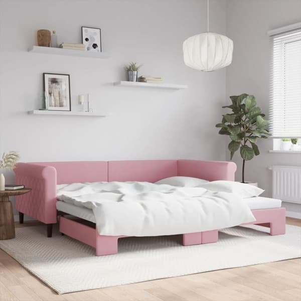vidaXL Dagbädd utdragbar rosa 100x200 cm sammet Rosa