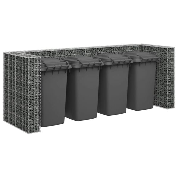 vidaXL Gabionmur för soptunnor galvaniserat stål 320x100x120 cm Silver