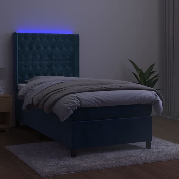 vidaXL Ramsäng med madrass & LED mörkblå 80x200 cm sammet Blå
