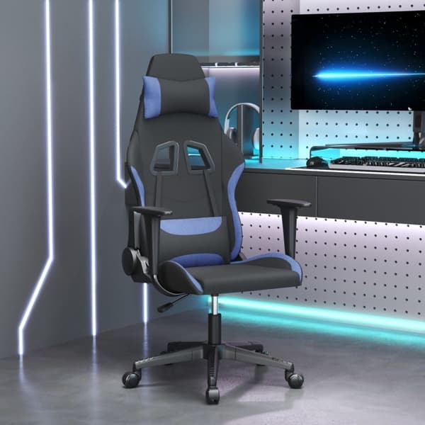 vidaXL Gamingstol med massage svart och blå tyg Blå