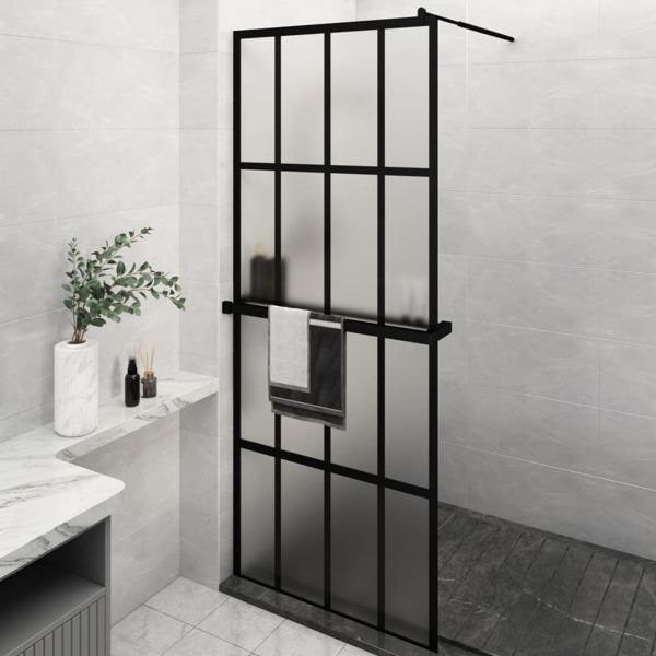 vidaXL Duschvägg med hylla svart 80x195 cm ESG-glas&aluminium Svart