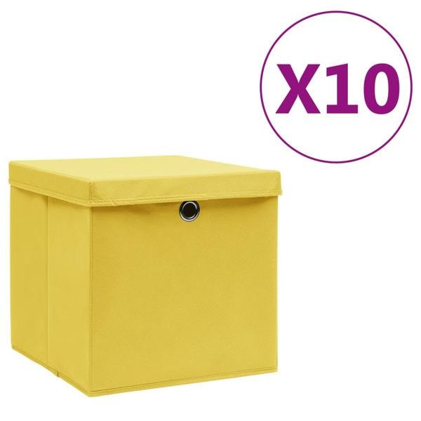 vidaXL Förvaringslådor med lock 10 st 28x28x28 cm gul Gul