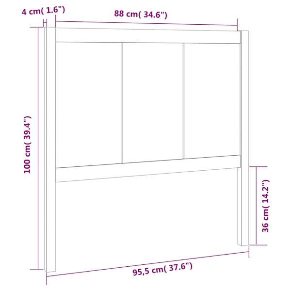 vidaXL Sänggavel svart 95,5x4x100 cm massiv furu Svart