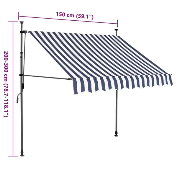 vidaXL Markis manuellt infällbar med LED 150 cm blå och vit multifärg