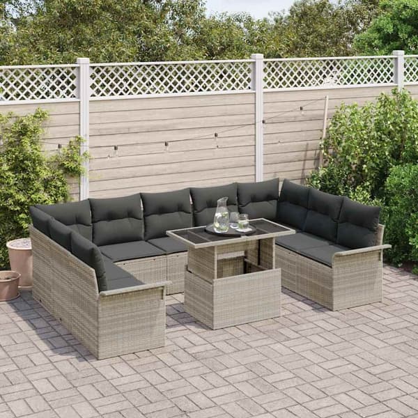 vidaXL Trädgårdsoffset med kudde 10 pcs Ljusgrå Poly rattan Ljusgrå