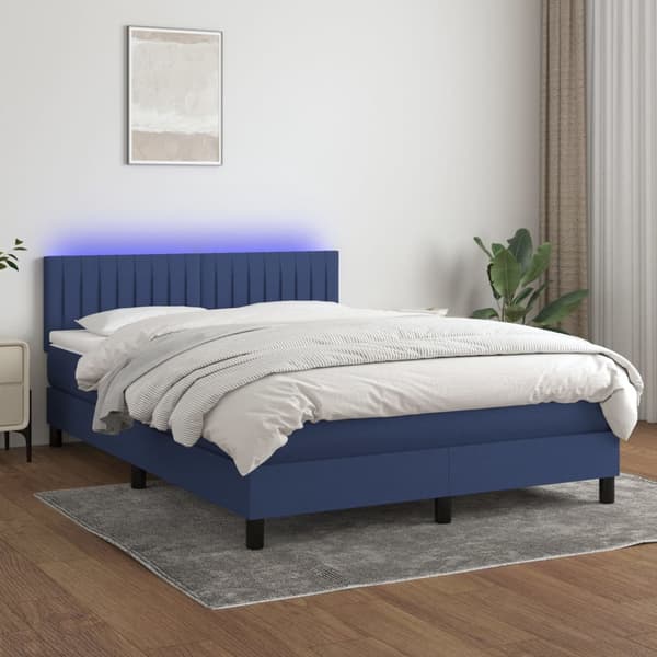 vidaXL Ramsäng med madrass & LED blå 140x200 cm tyg Blå