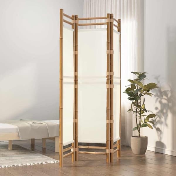 vidaXL Rumsavdelare 3 paneler hopfällbar 120 cm bambu och kanvas Kräm