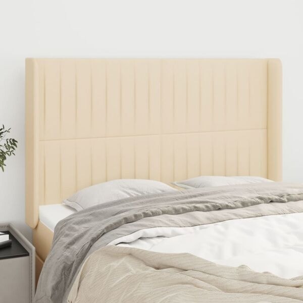 vidaXL Sänggavel med kanter gräddvit 147x16x118/128 cm tyg Kräm