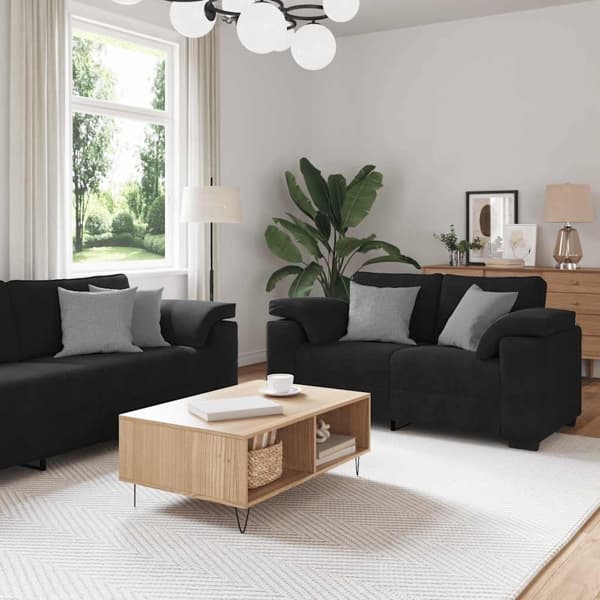 vidaXL Soffgrupp med dynor 3 delar svart sammet Svart