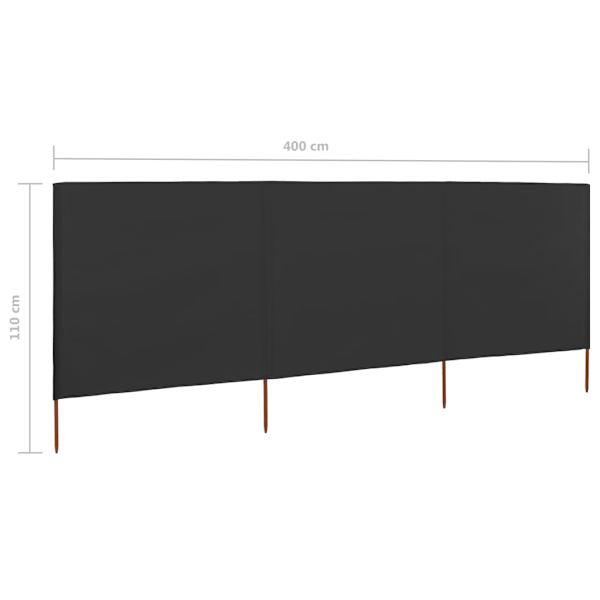 vidaXL Vindskydd 3 paneler tyg 400x80 cm antracit Antracit