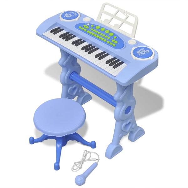 vidaXL Keyboard för barn med pall och mikrofon 37 tangenter blå Blå