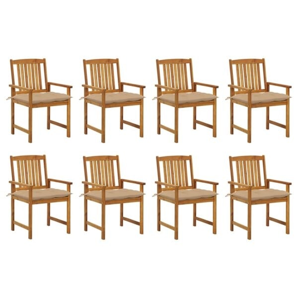 vidaXL Trädgårdsstolar med dynor 8 st massivt akaciaträ Beige