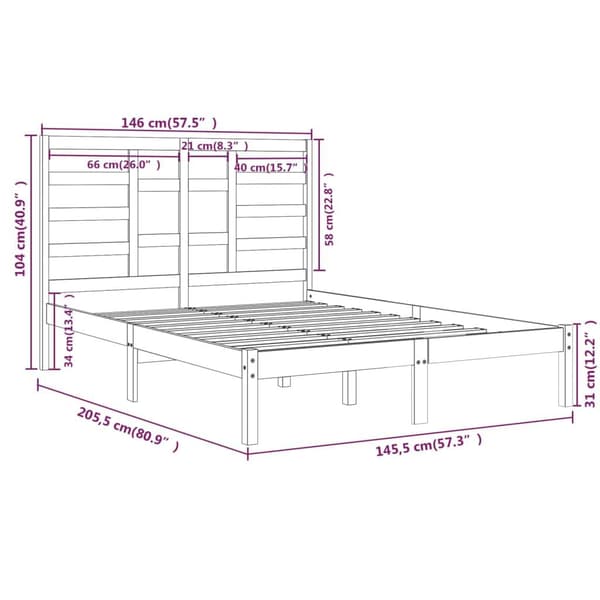 vidaXL Sängram vit massivt trä 140x190 cm Vit