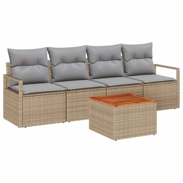 vidaXL Trädgårdsoffset 5 st Beige konstrotting Beige
