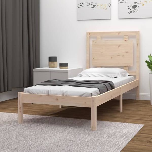 vidaXL Sängram massivt trä 75x190 cm Brun