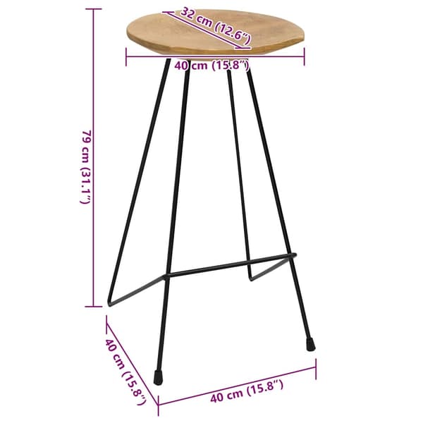 vidaXL Barstolar 2 st massiv teak Brun