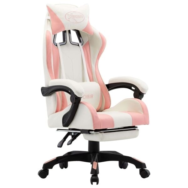 vidaXL Gamingstol med fotstöd rosa och vit konstläder Rosa