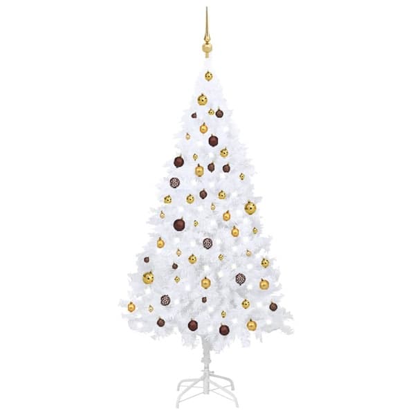 vidaXL Belyst plastgran med kulor vit 180 cm PVC Vit