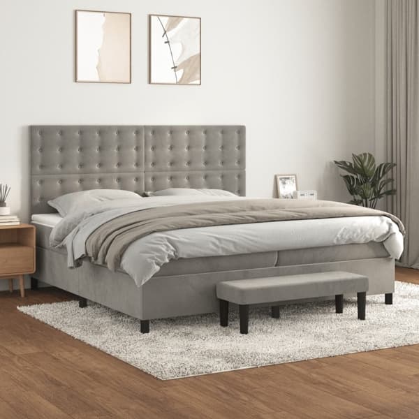 vidaXL Ramsäng med madrass ljusgrå 200x200 cm sammet Grå