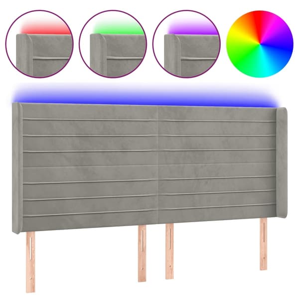 vidaXL Sänggavel LED ljusgrå 163x16x118/128 cm sammet Grå