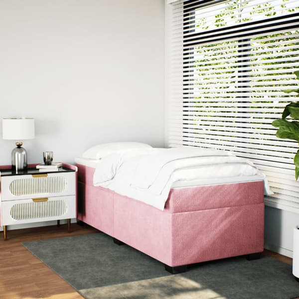 vidaXL Ramsäng med madrass rosa 90x190 cm sammet Rosa
