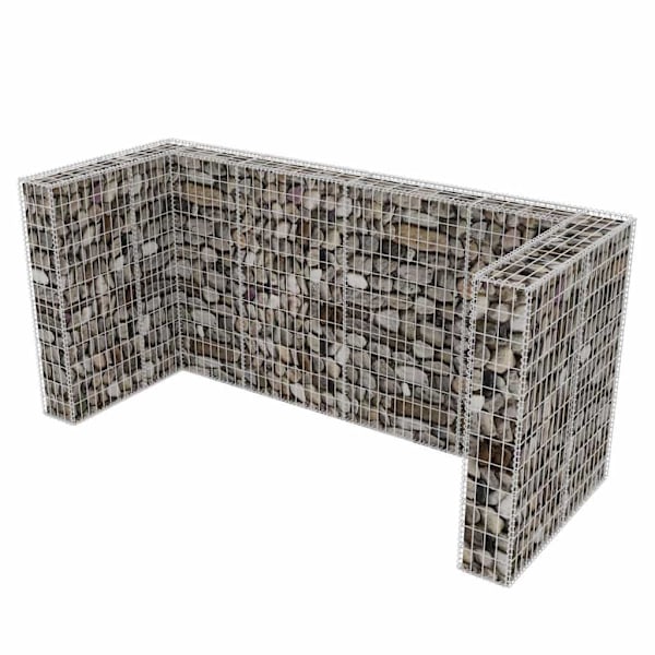 vidaXL Gabionkorg med skydd för 3 soptunnor stål 250x100x120 cm Silver