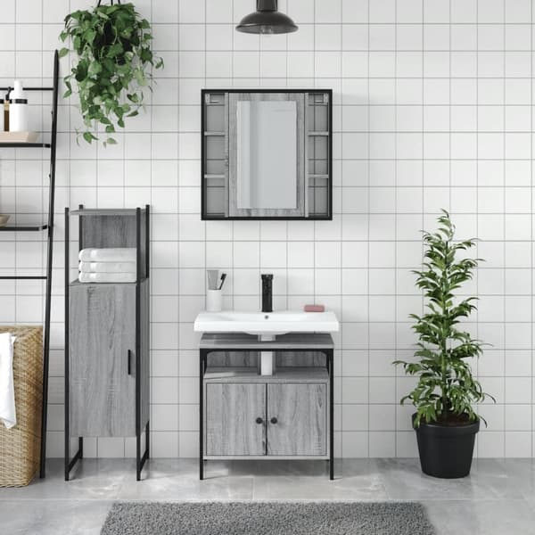 vidaXL Badrumsskåp set 3 delar grå sonoma konstruerat trä Grå