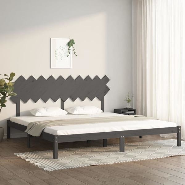 vidaXL Sängram grå 200x200 cm massivt trä Grå