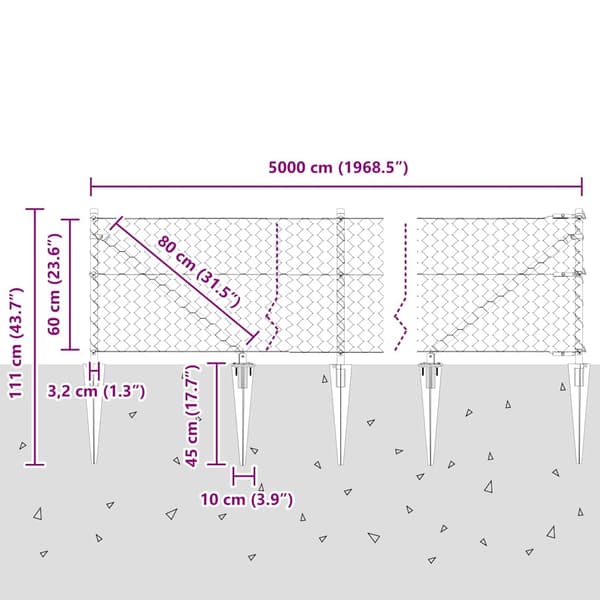vidaXL Utomhus hexagonal stängsel med stolpe 50 x 0,6 m Grå Mesh Grå