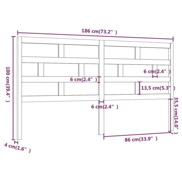 vidaXL Sänggavel svart 186x4x100 cm massiv furu Svart