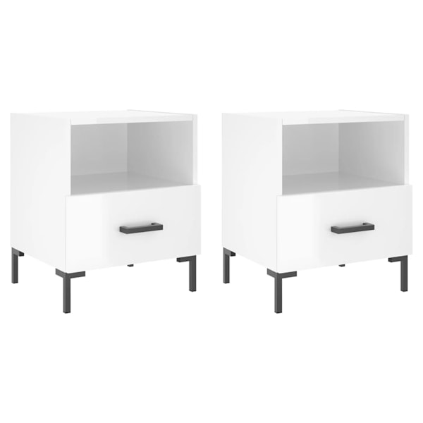 vidaXL Sängbord 2 st vit högglans 40x35x47,5 cm konstruerat trä Vit