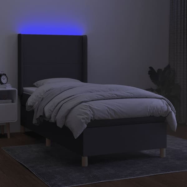 vidaXL Ramsäng med madrass & LED mörkgrå 90x200 cm tyg Grå