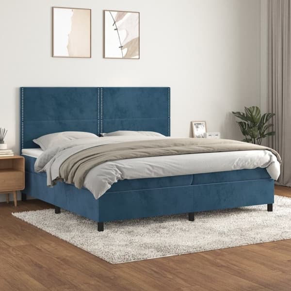 vidaXL Ramsäng med madrass mörkblå 200x200 cm sammet Blå