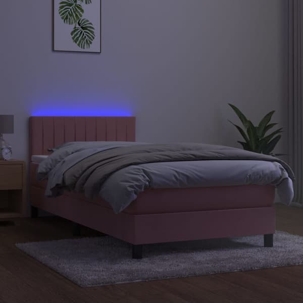 vidaXL Ramsäng med madrass rosa & LED 90x190 cm sammet Rosa