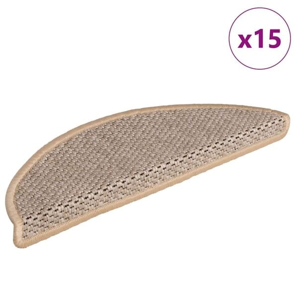 vidaXL Trappstegsmattor självhäftande sisal 15 st 56x17x3 cm ljusbeige Beige