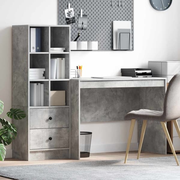 vidaXL Skrivbord med låda 2 pcs Betonggrå Grå