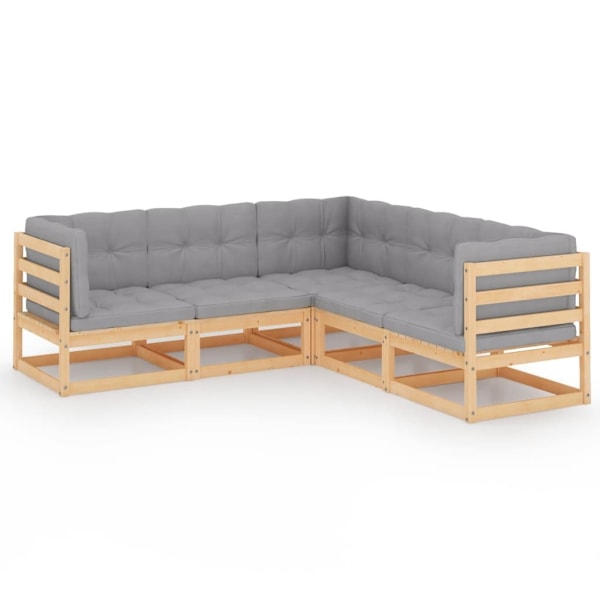 vidaXL Loungegrupp med dynor 5 delar massiv furu grå