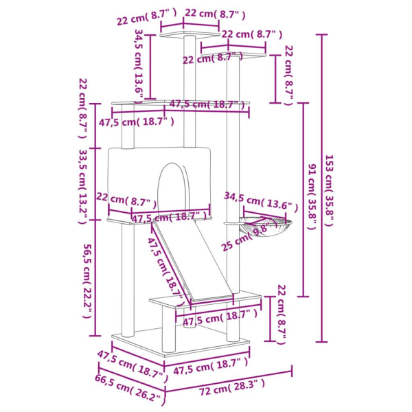 vidaXL Klösträd med sisalpelare ljusgrå 153 cm Grå