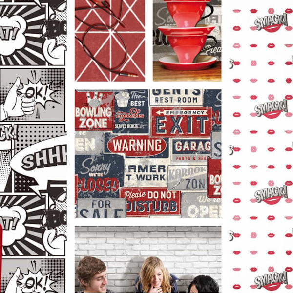 Noordwand Tapet Urban Friends & Coffee Billboards Small blå och röd multifärg