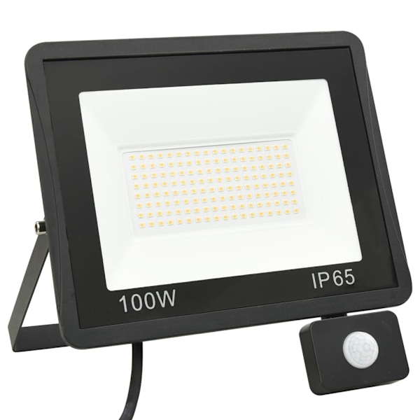 vidaXL Strålkastare med sensor 100 W LED varmvit Svart