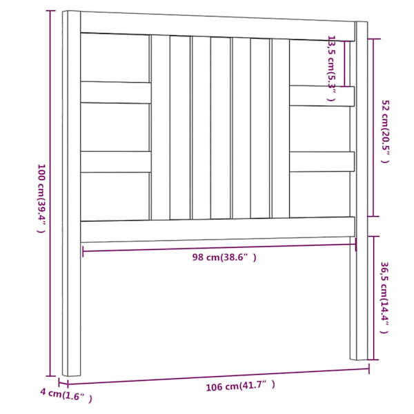 vidaXL Sänggavel 106x4x100 cm massiv furu Brun